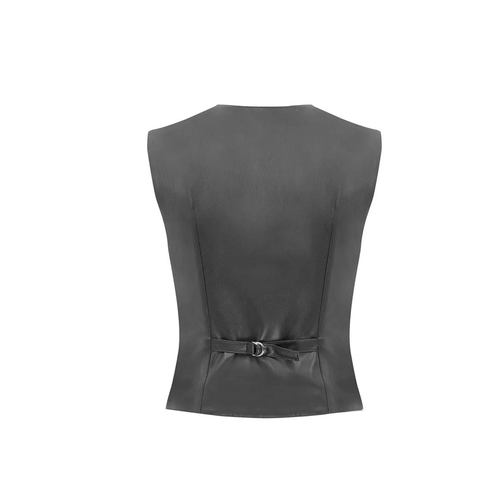 Brita Vegan Leather Vest in Noire