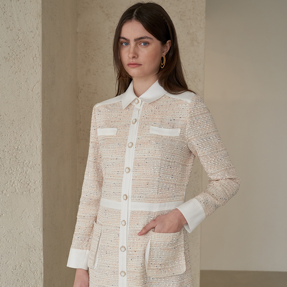 Explore the website to shop for dresses like this elegant tweed mermaid dress. Shop Now!