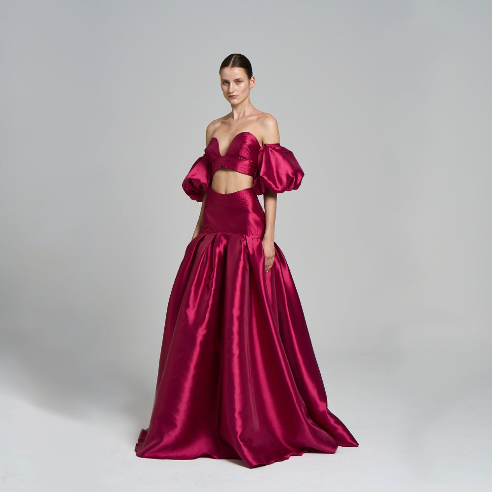 Evening Dress Corset Top .Silk ziberlin fabric .Balloon sleeve .Detachable arm