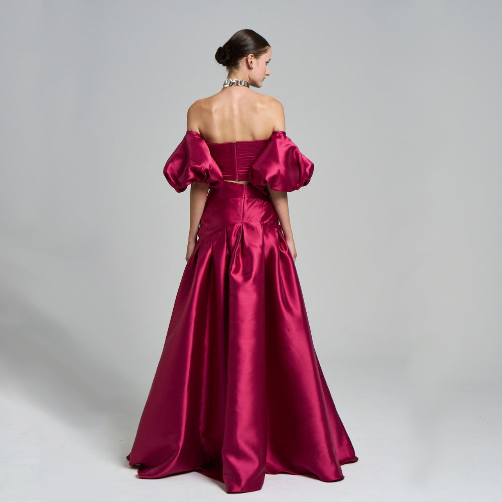 Evening Dress Corset Top .Silk ziberlin fabric .Balloon sleeve .Detachable arm