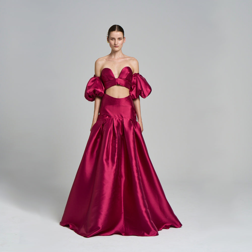 Maxi Evening Skirt .Corsage .Embroidery Detailed .Silk ziberlin fabric .High waist .