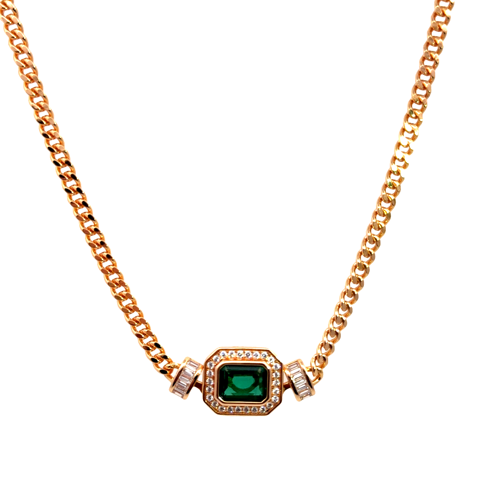 Shop online premium emerald pendant necklace with cubic zirconia in gold-dipped sterling silver.