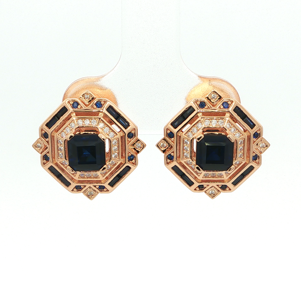 Shop premium 18K gold-dipped sterling silver blue sapphire stud earrings with lab-created blue sapphire and sparkling cubic zirconia stones.