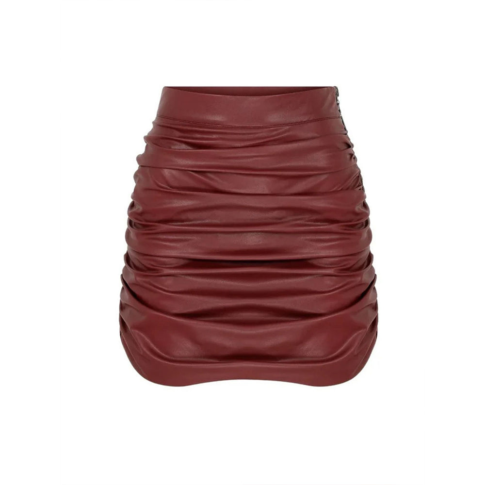 Chels Vegan Leather Mini Skirt In Burgundy