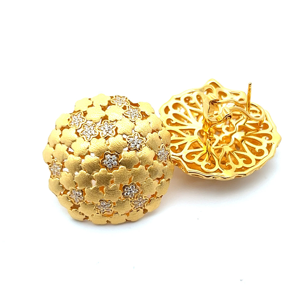 Shop online premium 18K gold dome earrings with sparkling star cubic zirconia detailing.