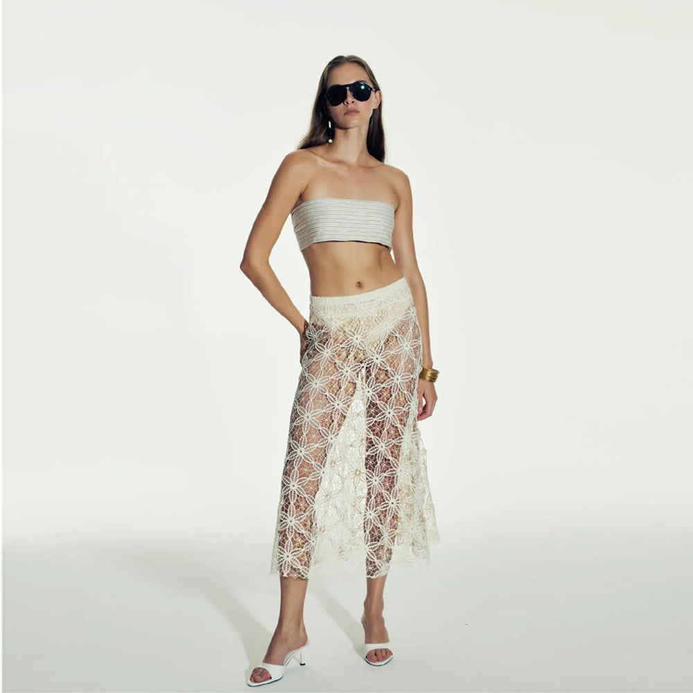 Clea Crochet Midi Skirt in Pear Sorbet