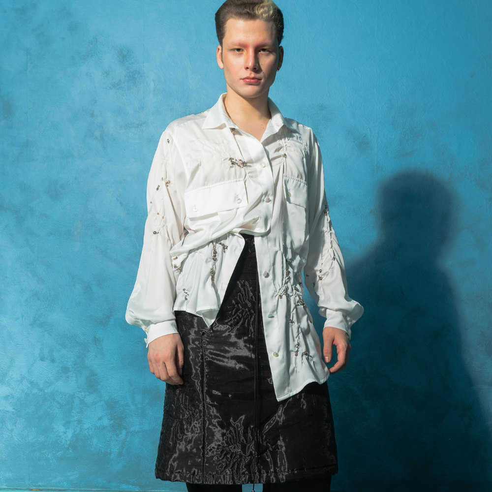 Beautiful dresses for women in Couture White Wrinkled Shirt. Shop Now!