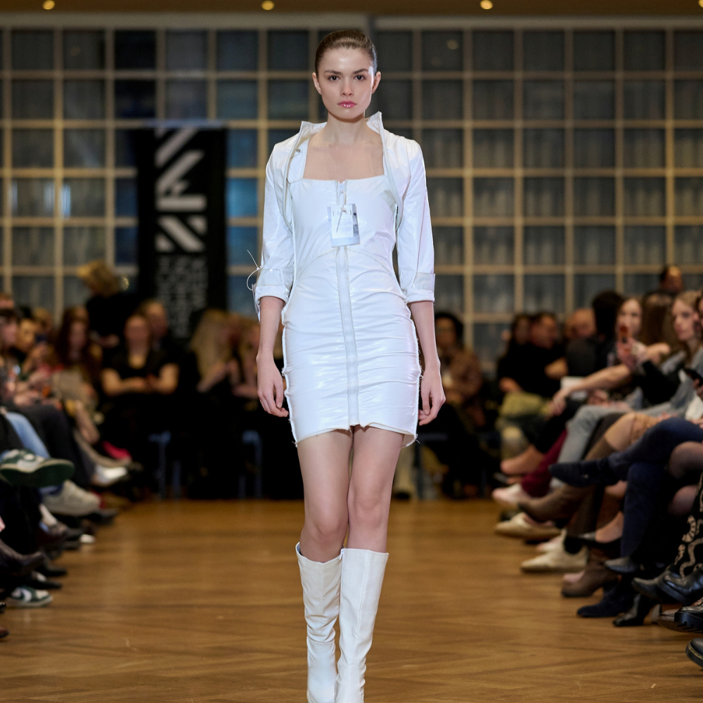 White Recycled EV Battery Film Mini Dress