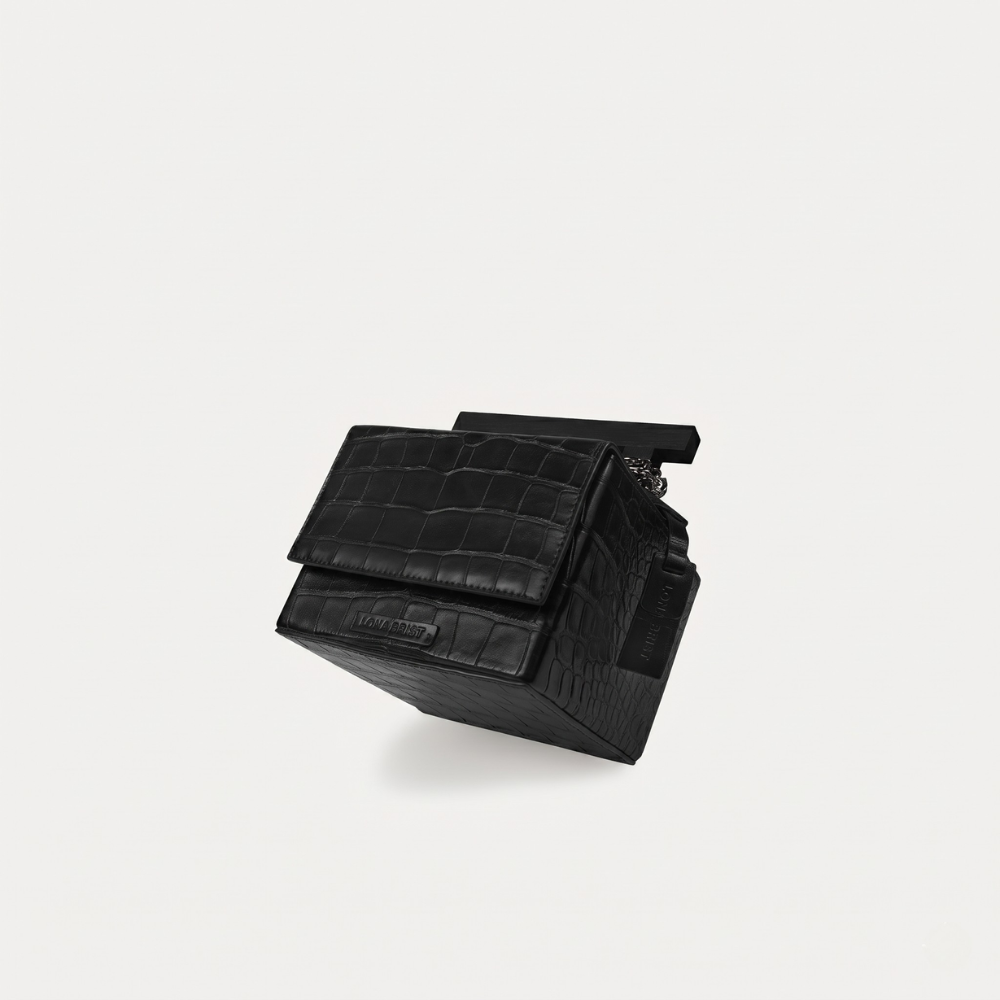 Cube Bag in Black Croc