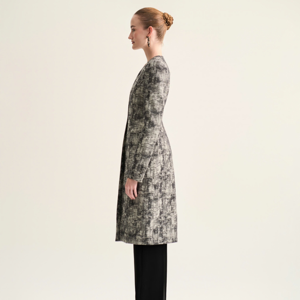 Shop Dawn V Neck Coat at studio clothing shop in cotton jacquard. Shop Now!
