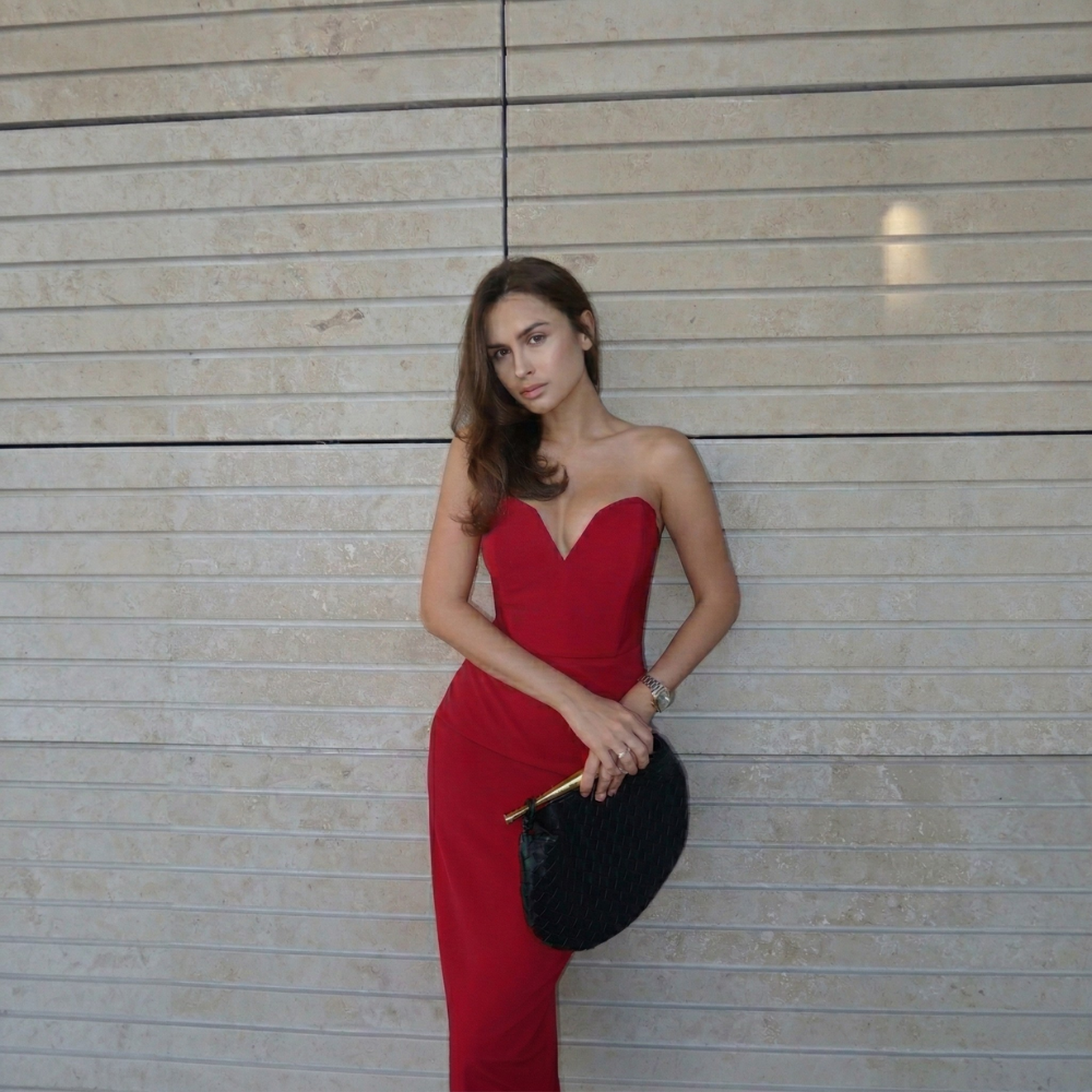 Elegant corset midi dress with built-in cups for a flattering, sculpted fit. Shop now at our exclusive clothing website.
