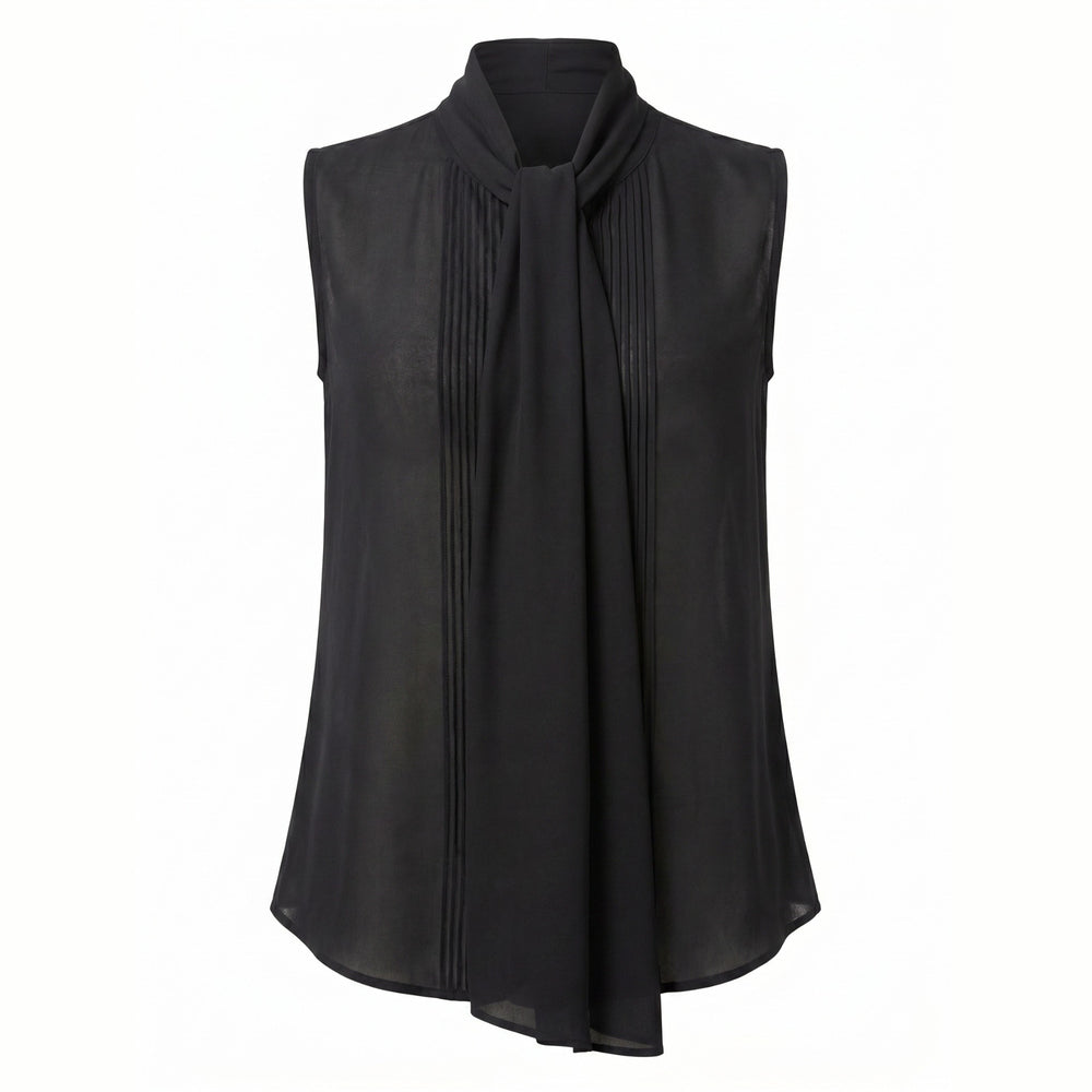Shop online from our exclusive website and discover the Eucalyptus Silk Sleeveless Scarf Shirt, crafted from sustainable eucalyptus silk for a lightweight, breathable, and modern elegant silhouette.