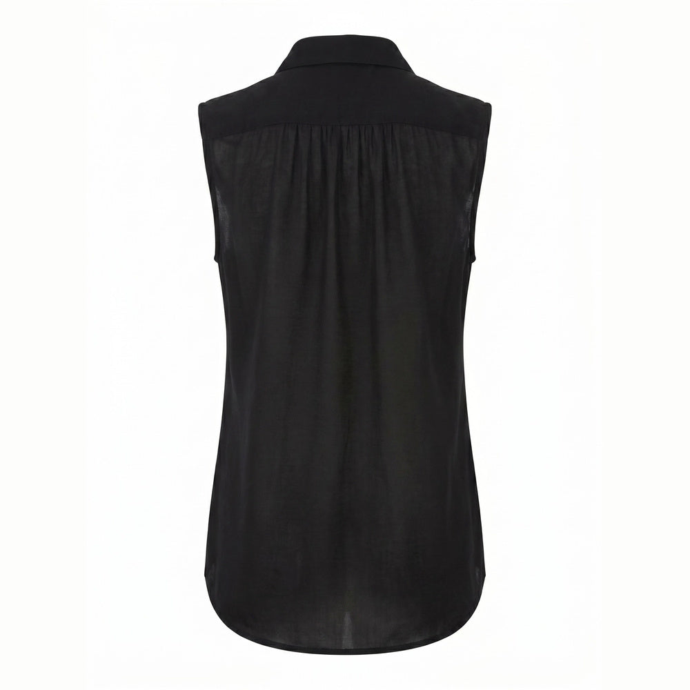 Shop online from our exclusive website and discover the Eucalyptus Silk Sleeveless Scarf Shirt, crafted from sustainable eucalyptus silk for a lightweight, breathable, and modern elegant silhouette.
