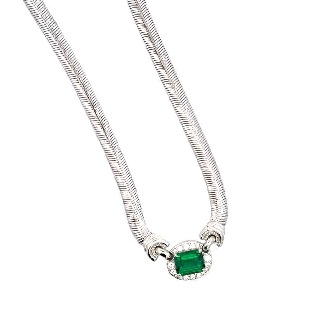 Shop online premium sterling silver emerald necklace with sparkling cubic zirconia stones.