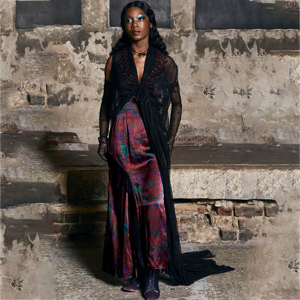 Everleigh Beaded Vest Cape In Black Bow Lace