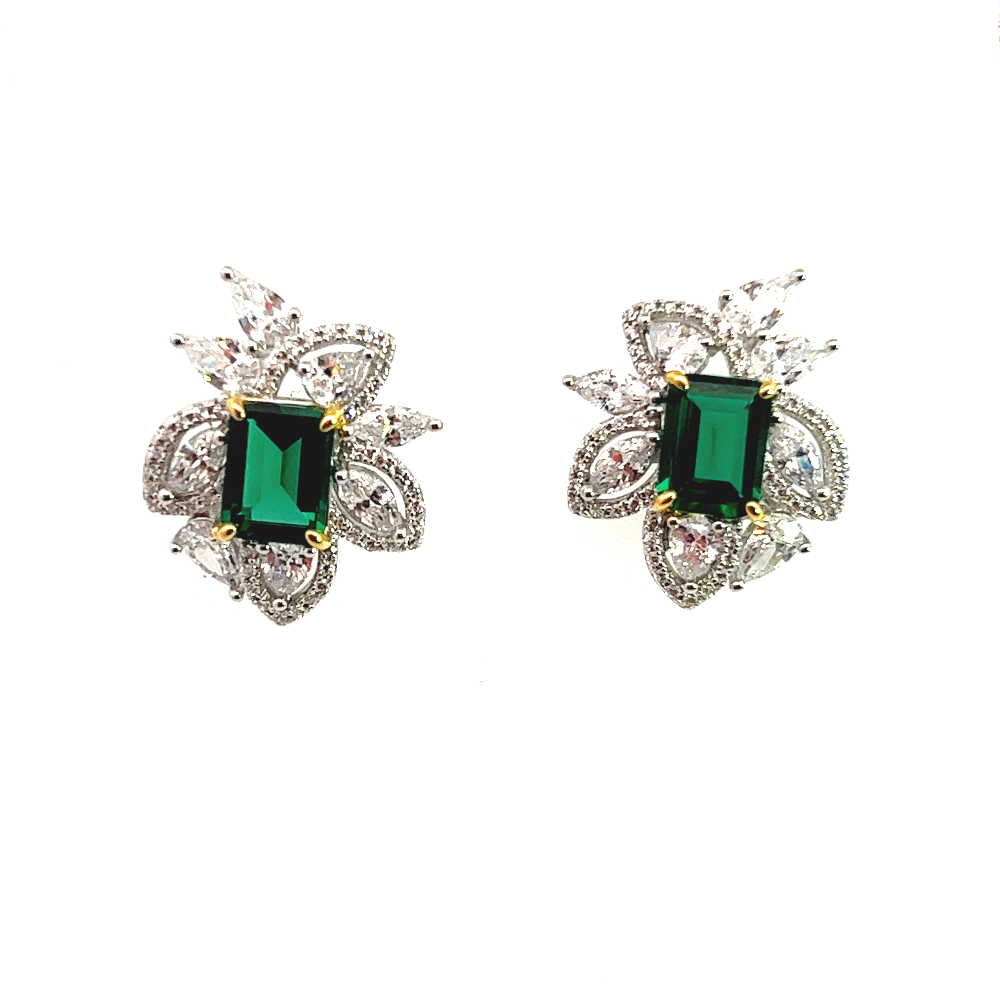 Shop online premium sterling silver square emerald stud earrings with sparkling CZ stones.