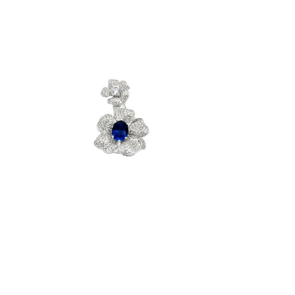 Shop online premium rhodium plated flower ring with blue sapphire & cubic zirconia stones.
