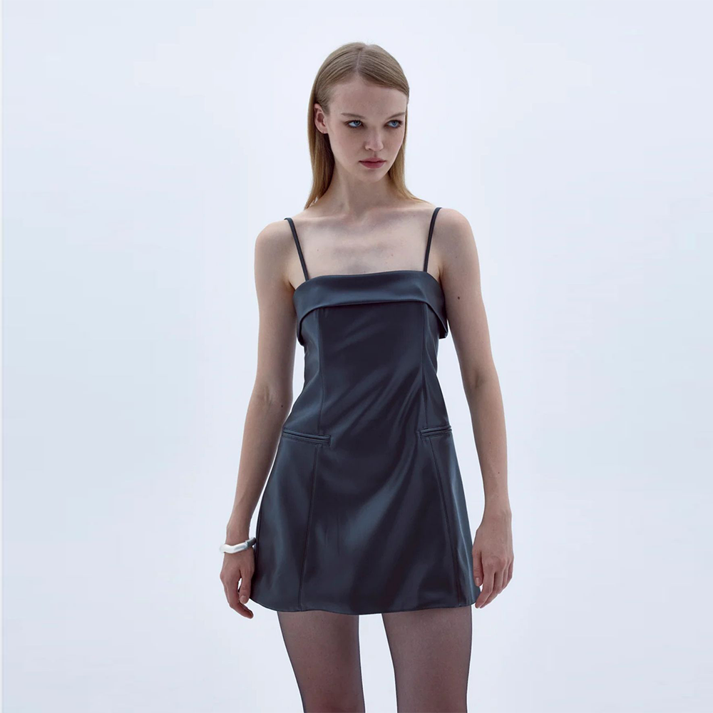 Gaia Mini Leather Dress in Black