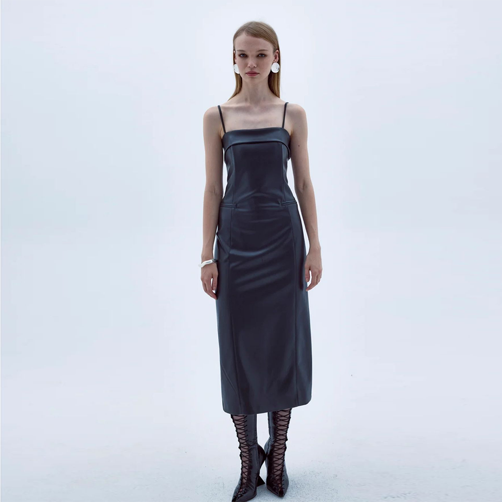 Gaia Vegan Leather Midi Dress