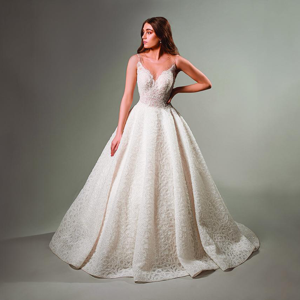 Flared embroidered heavy gown.