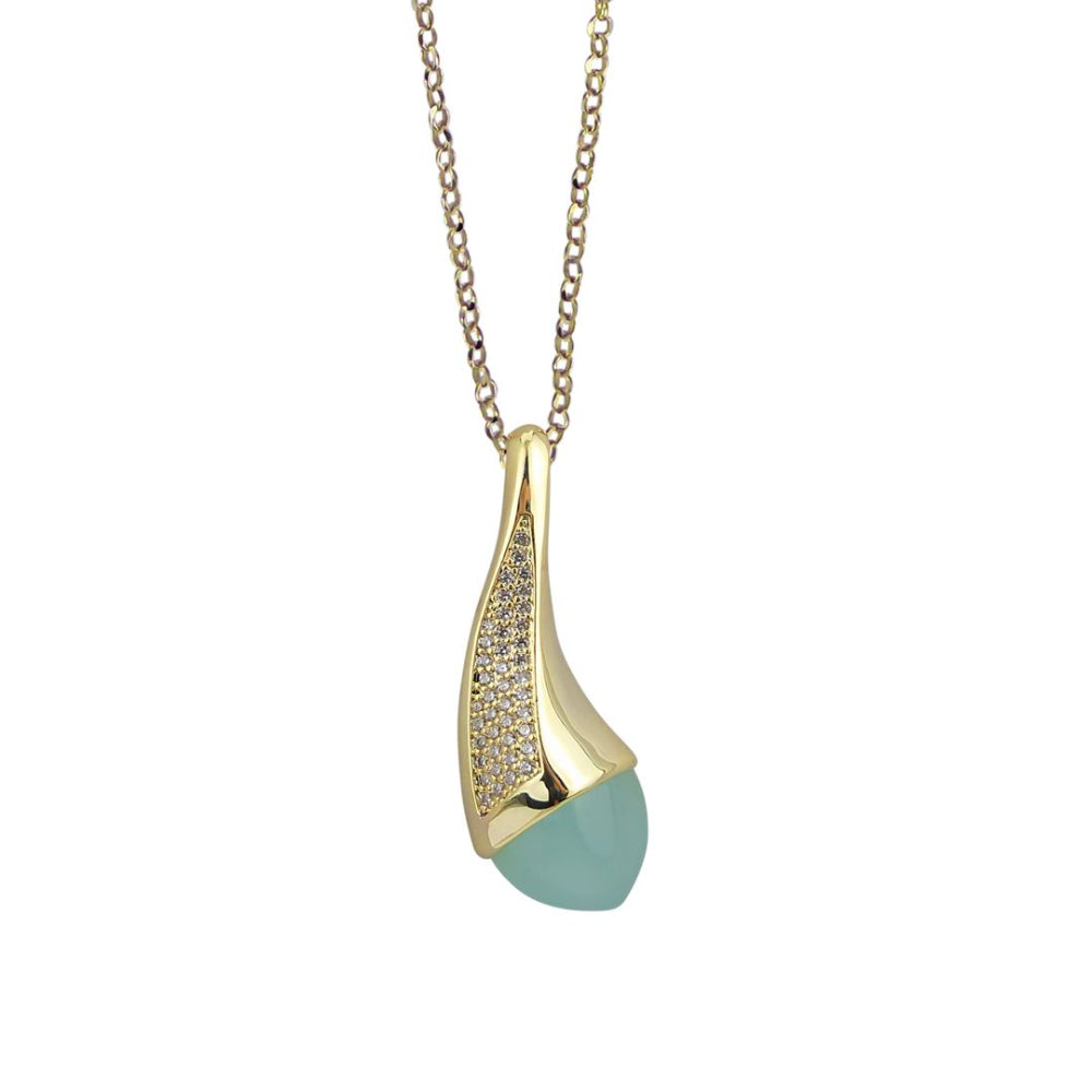 Shop online premium yellow gold teardrop pendant necklace with colored crystals and sparkling CZ stones.