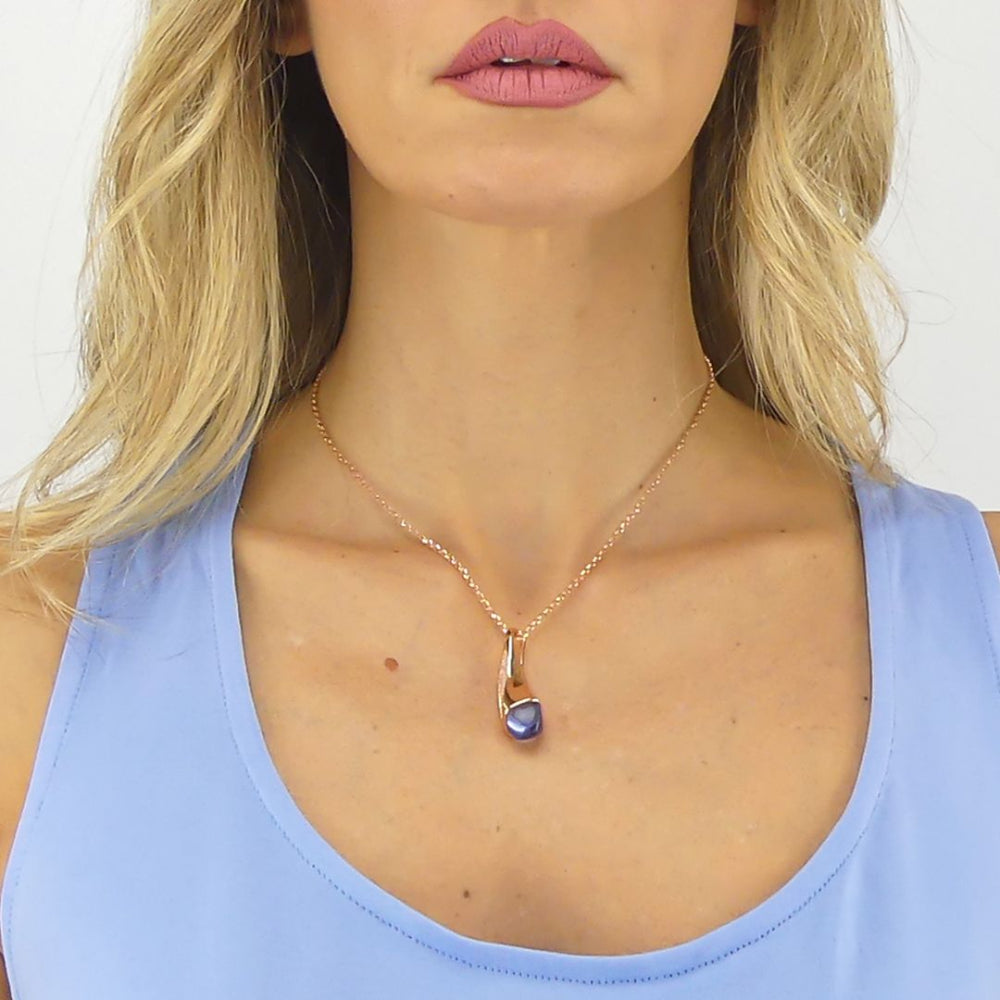 Shop online premium rose gold teardrop pendant necklace with colored crystals and sparkling CZ stones.
