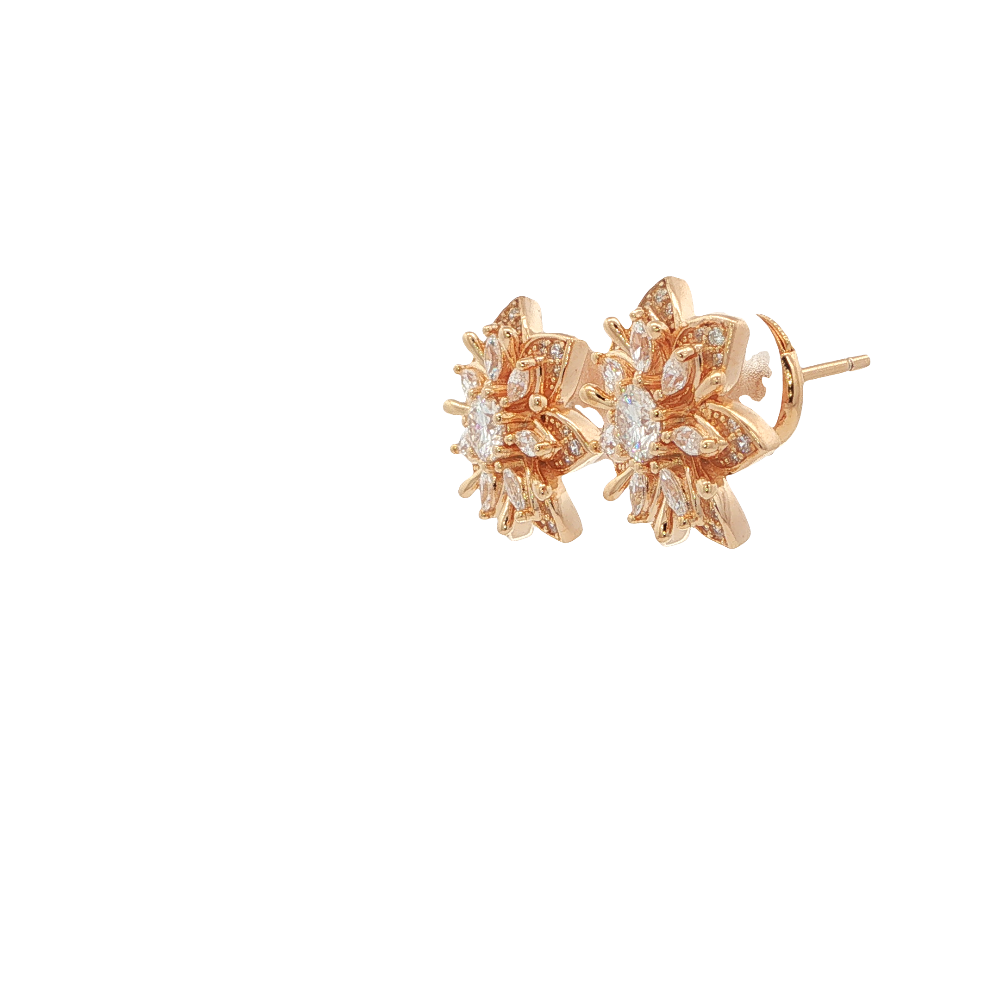Shop online premium sterling silver flower stud earrings with moissanite and sparkling cubic zirconia stones.