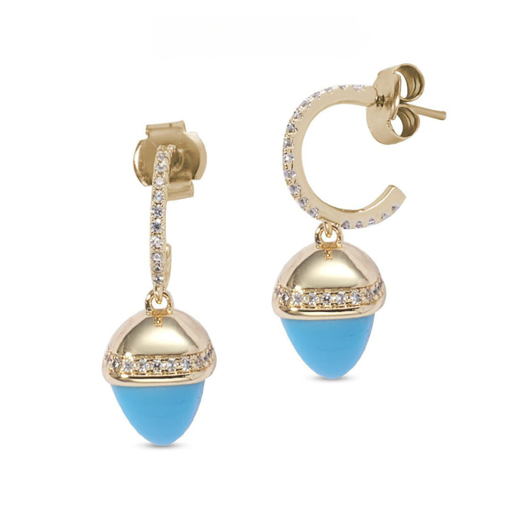 Shop online premium rose gold plated dangle earrings with pink quartz pyramidal crystal on elegant oval counter link detailing.