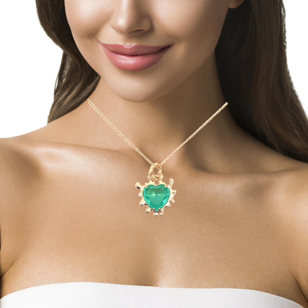 Shop online premium 18K gold-dipped Paraiba heart pendant necklace in sterling silver.