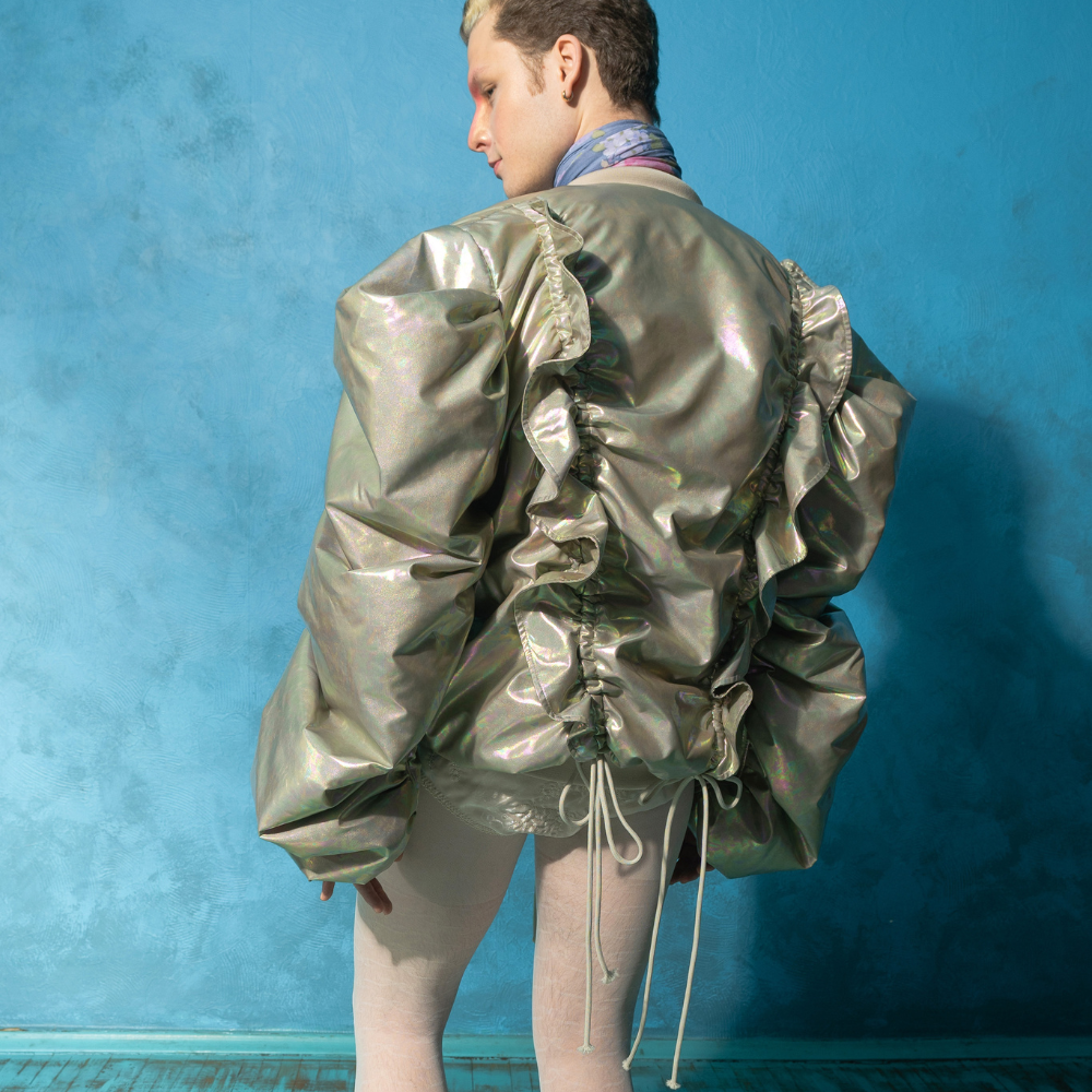 Golden Petrol Fairy Voluminous Bomber now in women store for chic looks. Shop Now!