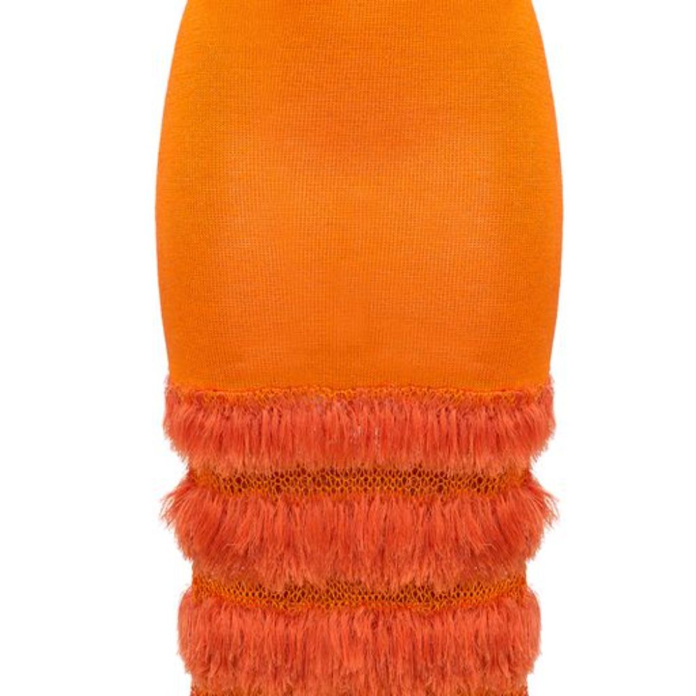Golden poppy knit skirt with handmade knit details is always on trend.