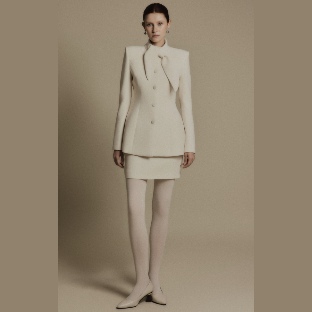 Enhance women shopping style with the elegant Grace Ivory High Collar Suit Jacket. Shop Now!