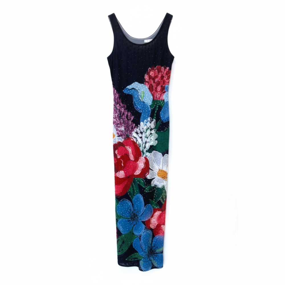Vibrant floral mesh dress in recycled fabric. Flattering day-to-night fit. Shop premium styles online.