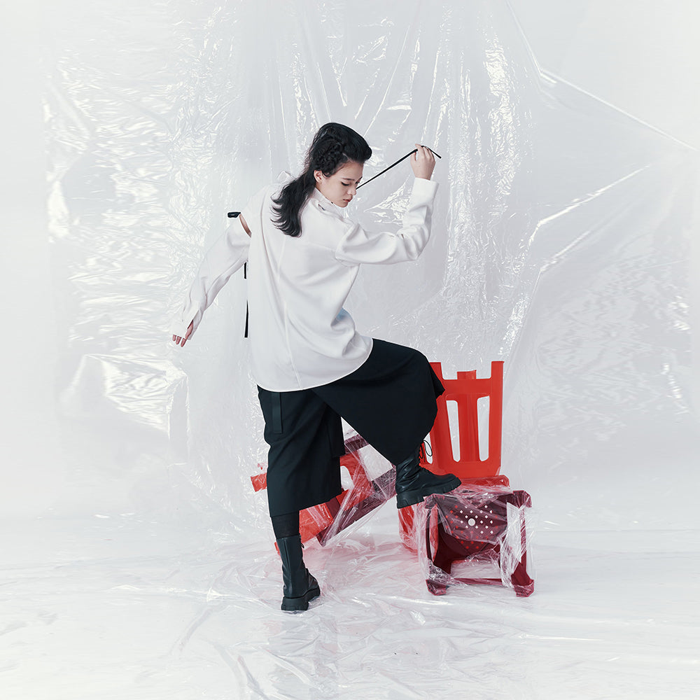 Elegant designer wear INF Arm Deconstructed Ribbon Shirt. Shop Now!