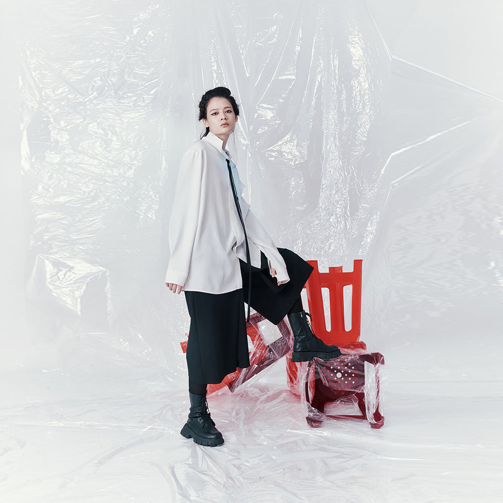 Elegant designer wear INF Arm Deconstructed Ribbon Shirt. Shop Now!