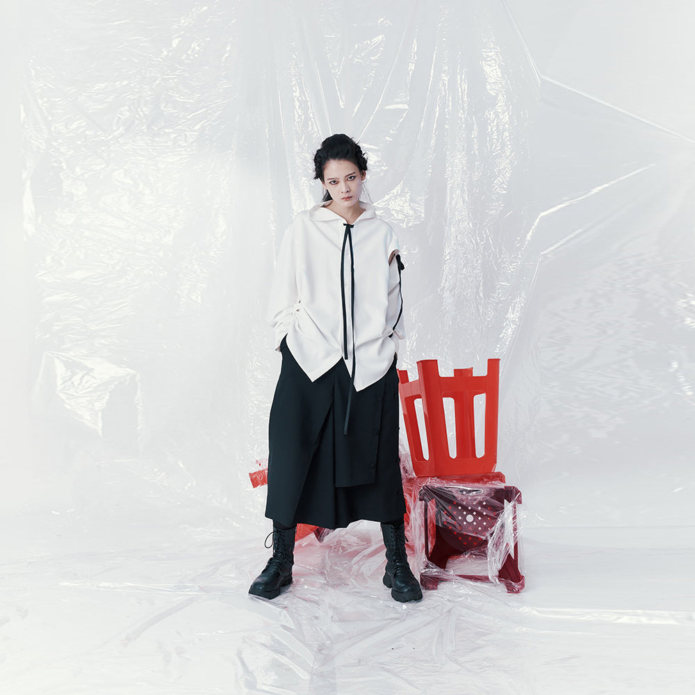 Elegant designer wear INF Arm Deconstructed Ribbon Shirt. Shop Now!