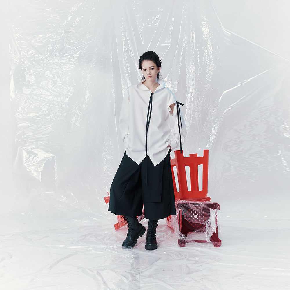 Elegant designer wear INF Arm Deconstructed Ribbon Shirt. Shop Now!