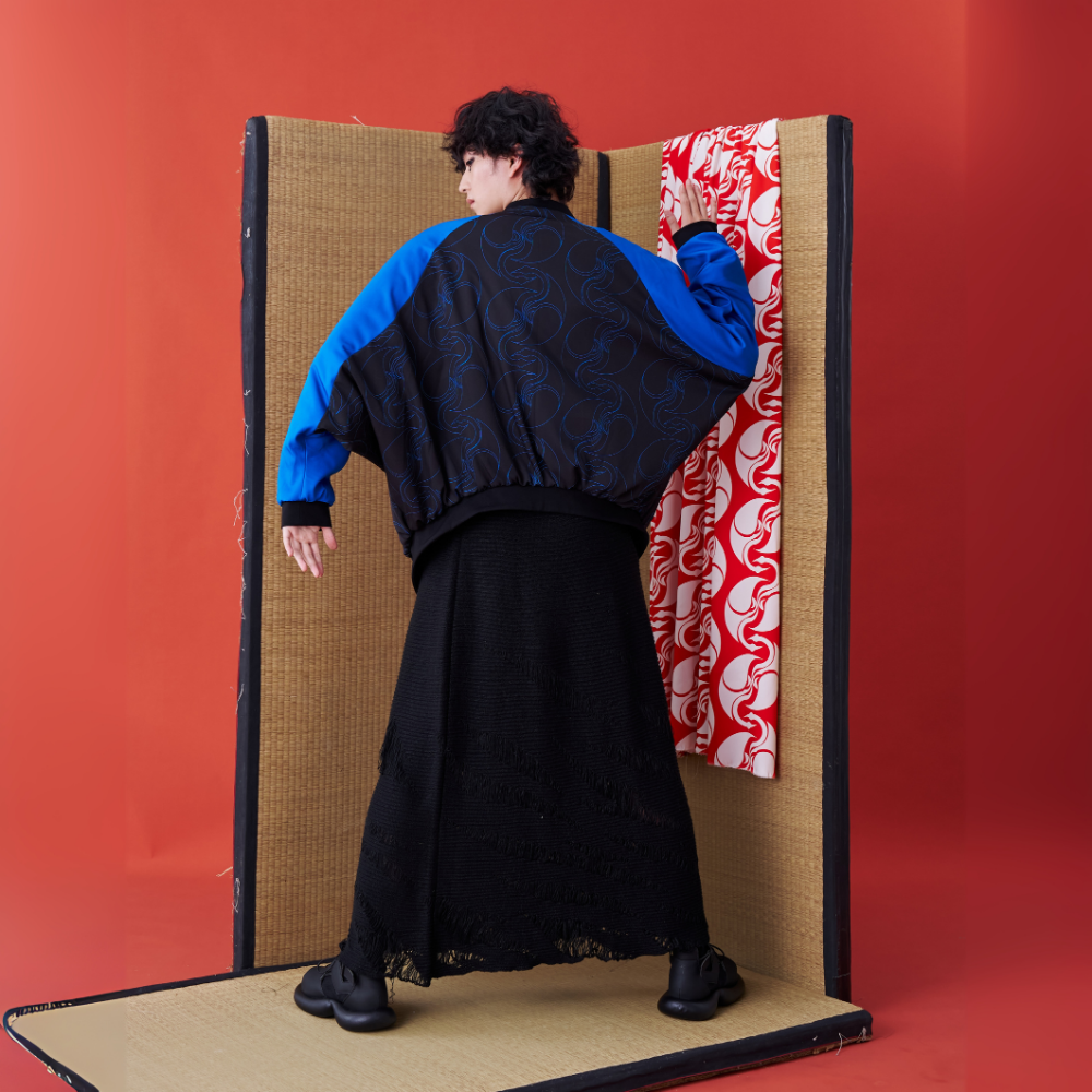 Elegant INF Deconstructed Japanese Kimono-inspired Baseball Jacket for clothing store for women. Shop Now!