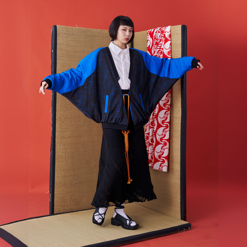 Elegant INF Deconstructed Japanese Kimono-inspired Baseball Jacket for clothing store for women. Shop Now!