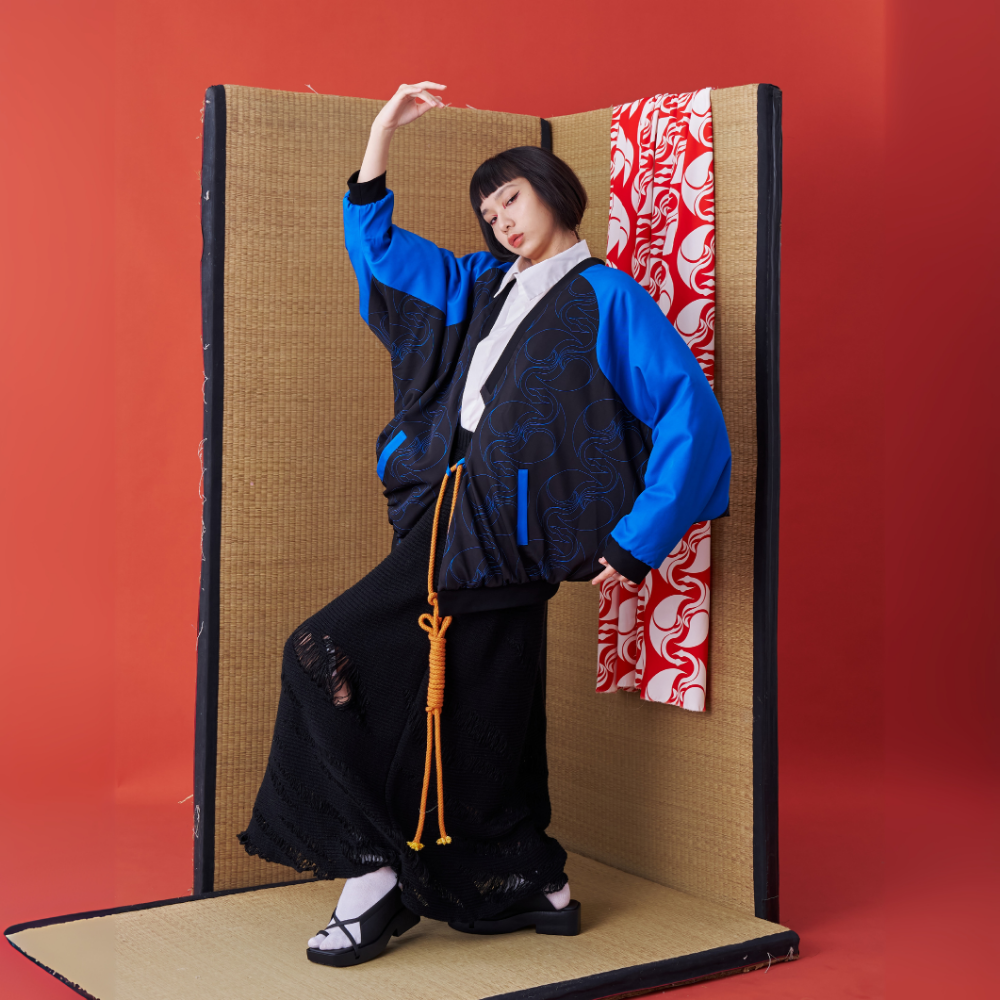 Elegant INF Deconstructed Japanese Kimono-inspired Baseball Jacket for clothing store for women. Shop Now!
