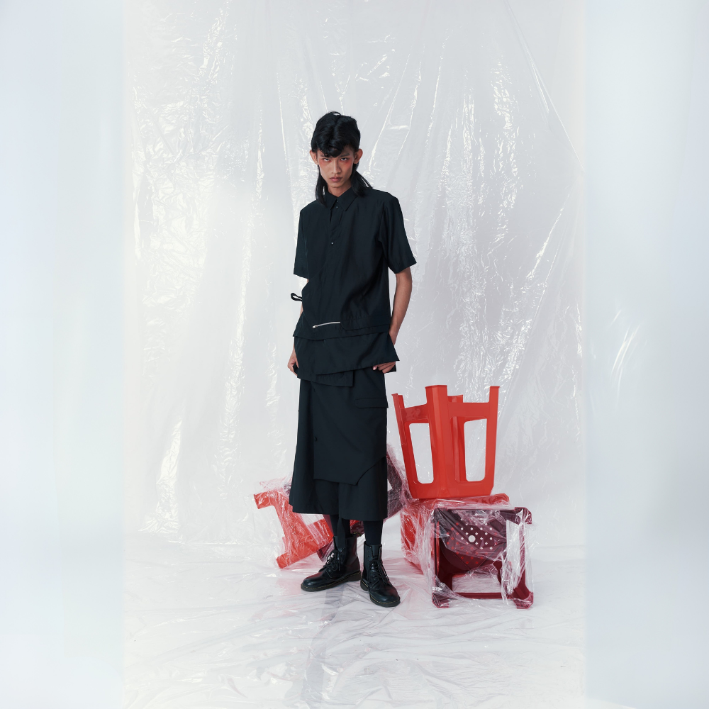 Modern designer wear INF Multi Layered Pocket Short Sleeve Shirt Shop Now!