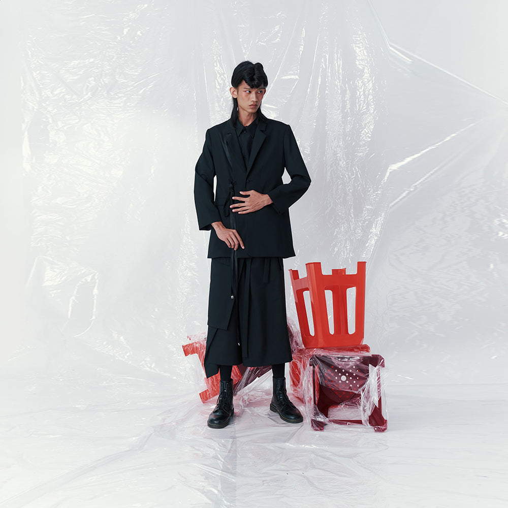 Explore INF Multi layered Strapped Suit Jacket at shopping website Shop Now!