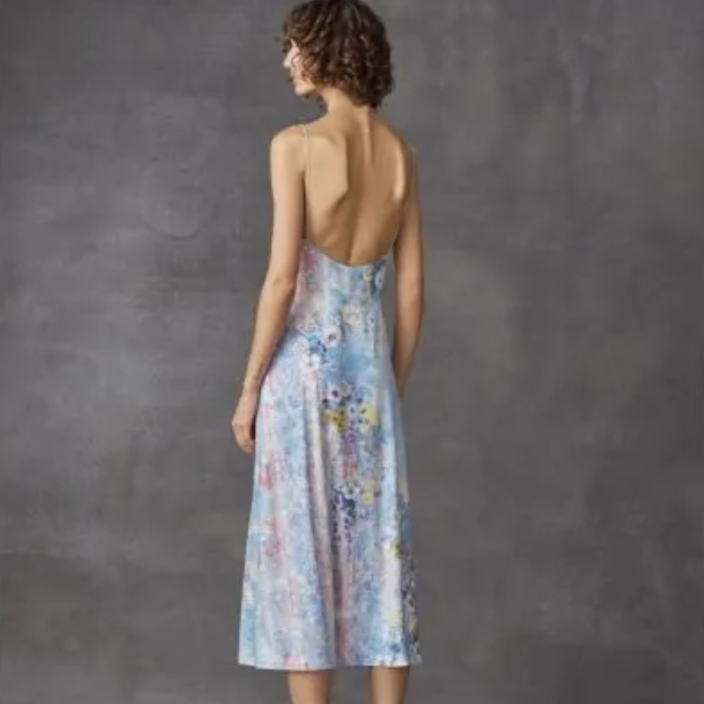 In Cotton Linen, Shaped To A Figure-skimming Silhouette With A Deep Neckline, Thin Straps And An Open Back.