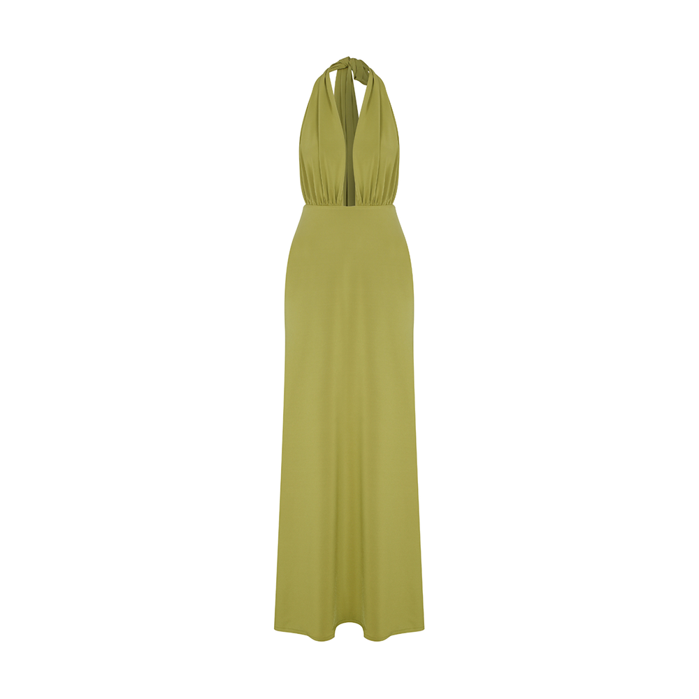 Ines Jersey Long Dress in Green Glow