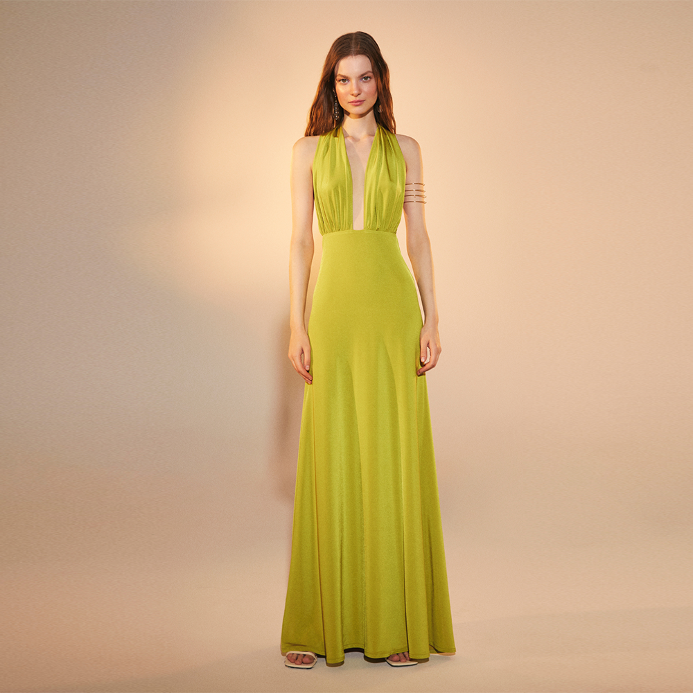 Ines Jersey Long Dress in Green Glow