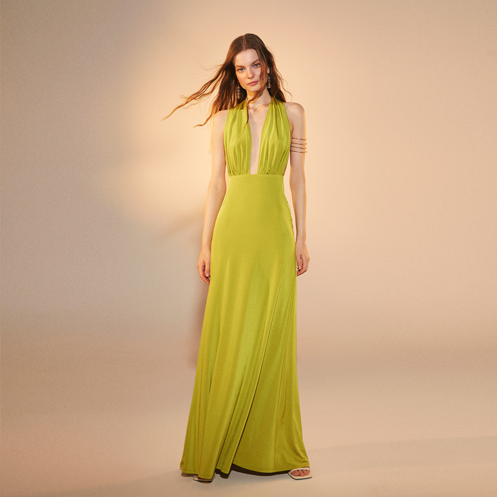 Ines Jersey Long Dress in Green Glow