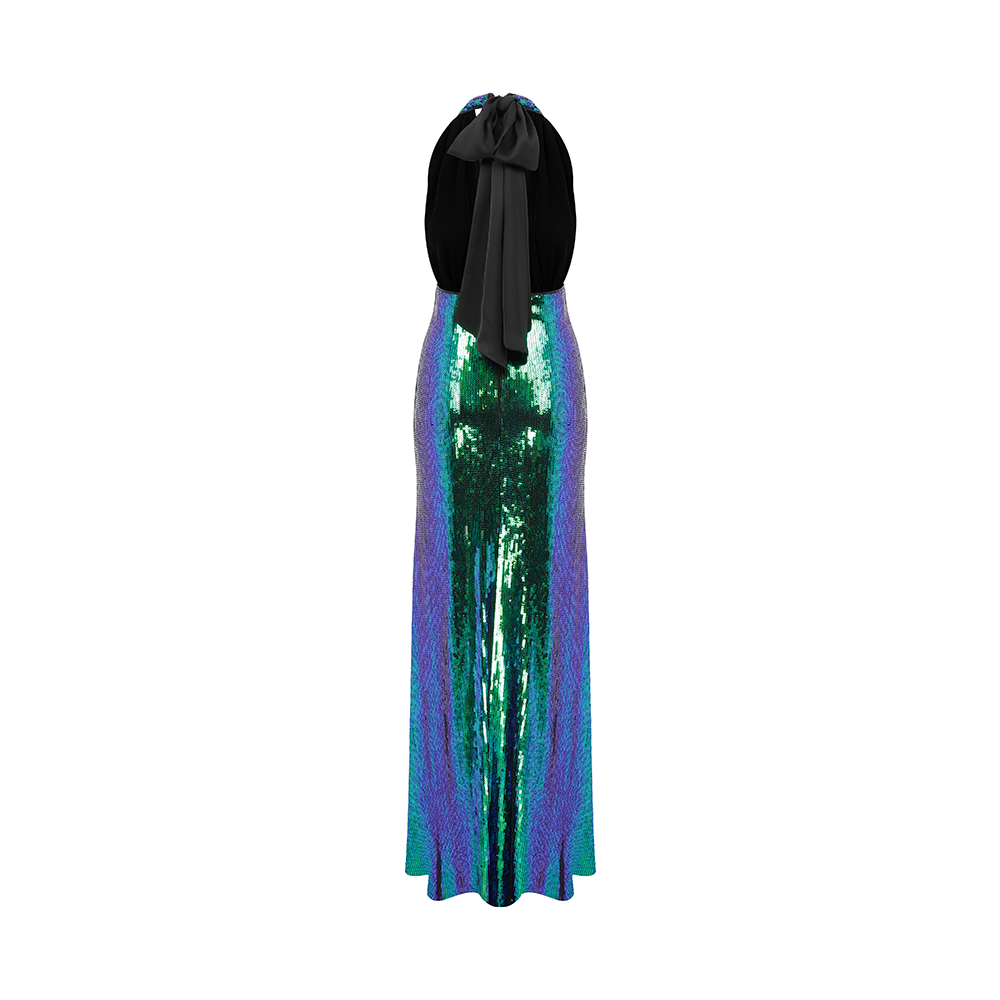 Ines Sequin Long Dress in Océan Bleu
