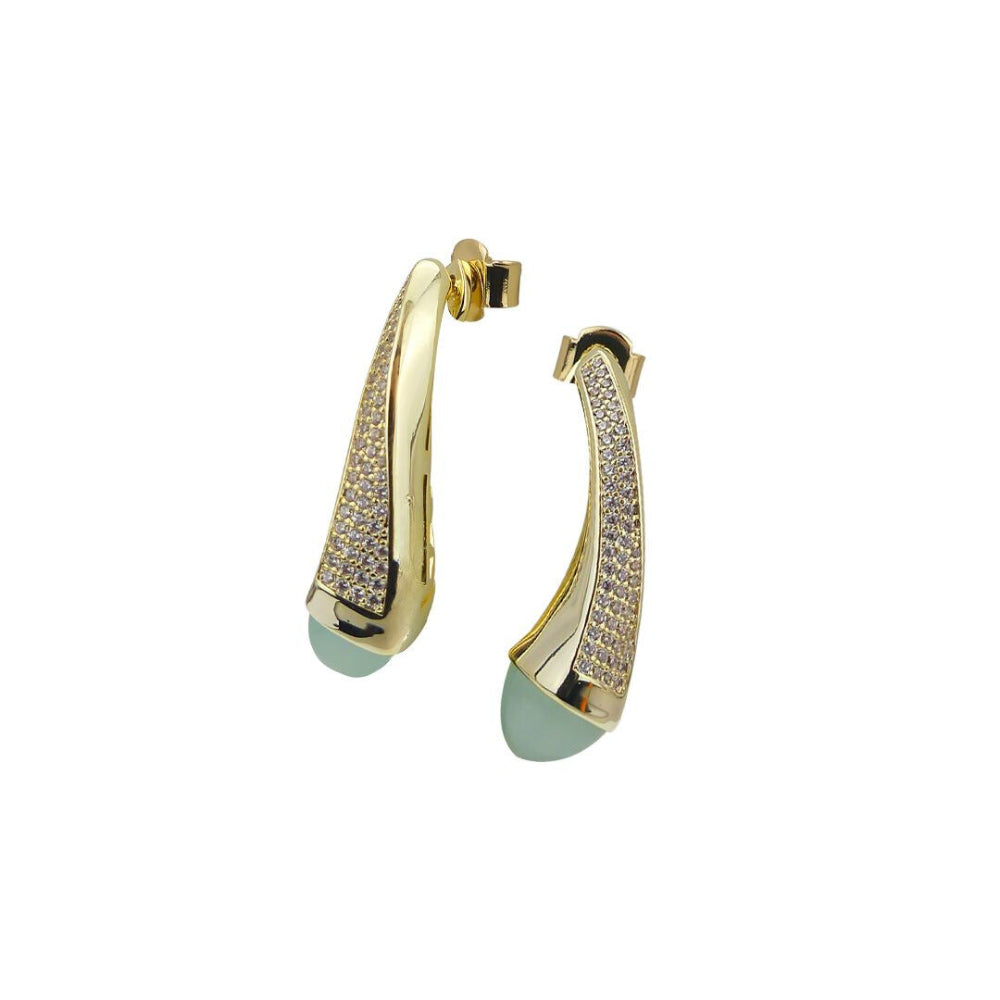Shop online premium gold plated necklace with soft pink and grey cabochon crystals and hammered textured detailing for modern elegance.