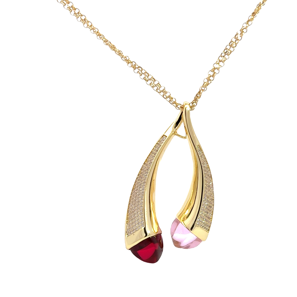 Shop online premium yellow gold pendant necklace with colored crystals and sparkling cubic zirconia stones.