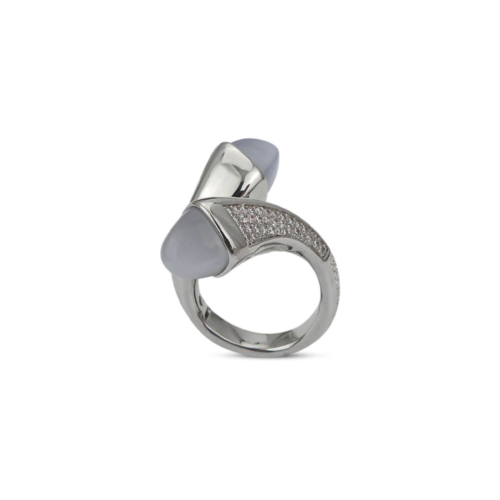 Shop online premium rhodium plated cuff ring with pyramidal crystals & pave CZ stones in bronze.